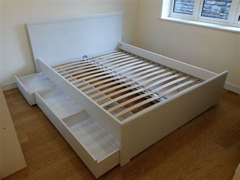 ikea bed with drawers white|white bed with storage underneath.